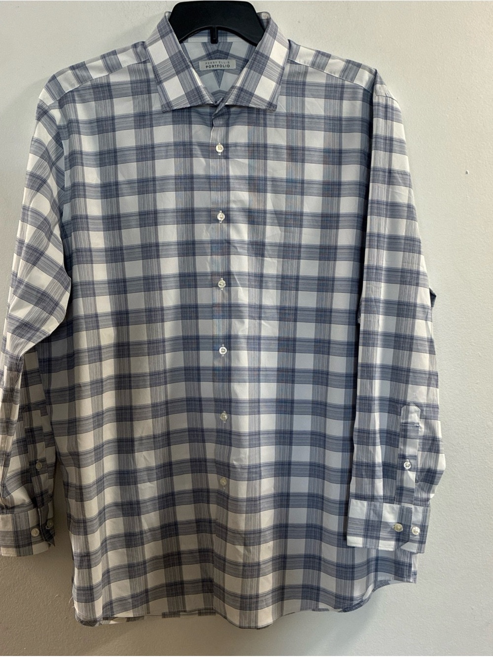 Perry Ellis Gray and White Plaid Dress Shirt